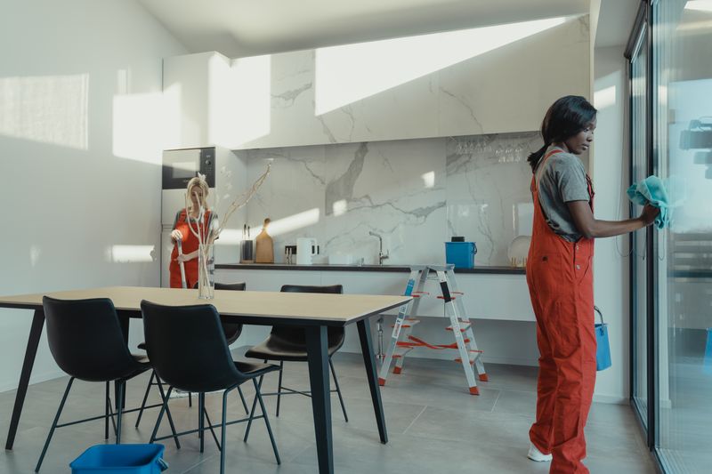 Professional cleaning team at work in a home